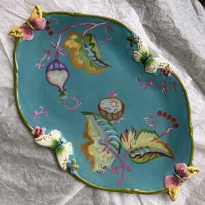 Tracy Porter Papillon Collection LARGE Platter Butterfly Floral Nature Blue WOW